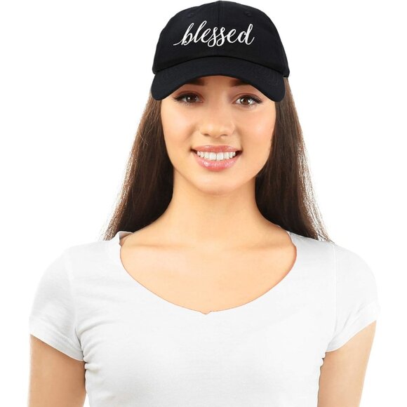 Women's Blessed Embroidered Black Soft Cotton Classic Dad Baseball Hat Cap - Picture 5 of 6
